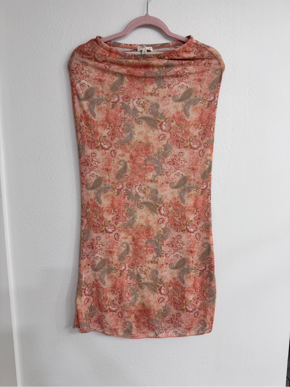 See You Monday Floral Paisley Mesh Overlay Midi Skirt Pink Peach - Size S